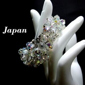 Vintage Japan Expandable Bracelet,  AB Crystal Beads, Cha Cha, 1960s